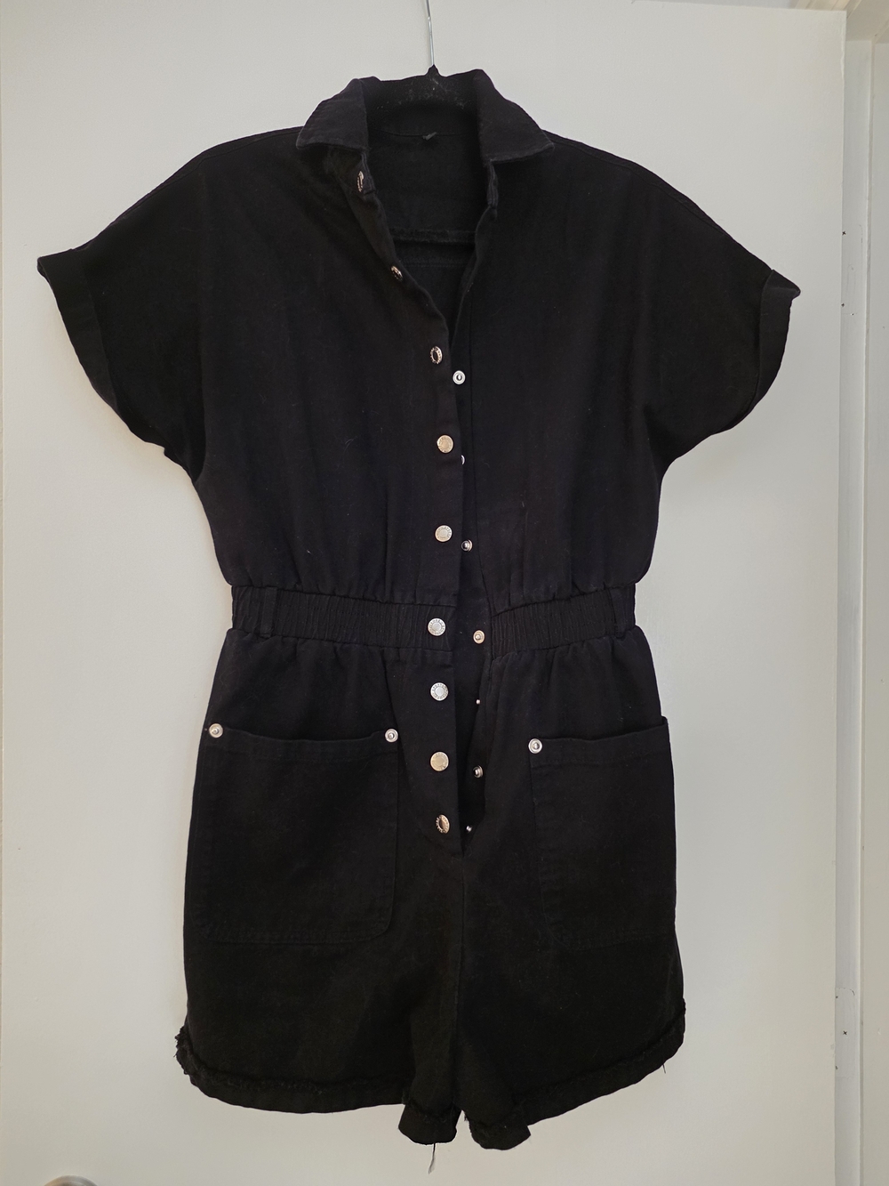 Kids Black Button-Front One-Piece Romper